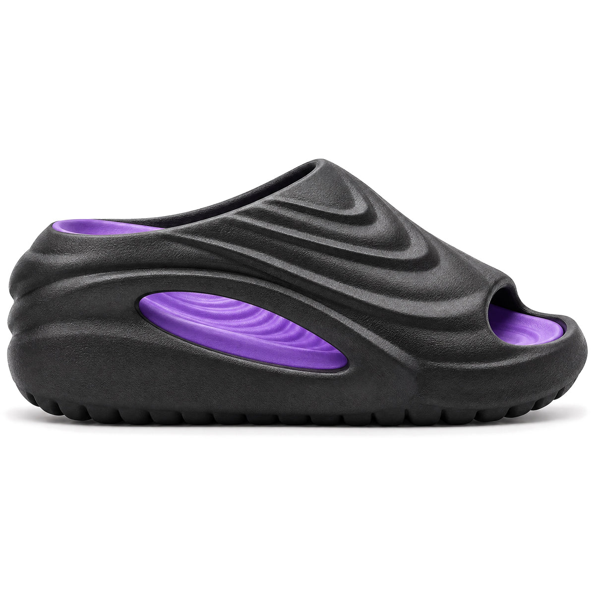 Vantley Cloud Slides in Black Purple — side profile showing the thick foam midsole